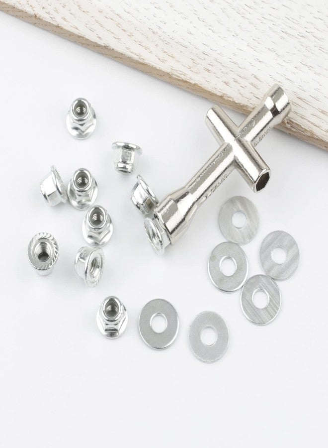 Rchobbytop 20 Pairs M4 Lock Nuts Serrated Flange Nylon Insert and M4 Flat Washers Cross Socket Wrench for 1/10 Traxxas Axial HPI Redcat HSP Model RC Vehicles Wheel, Silver - Image 2